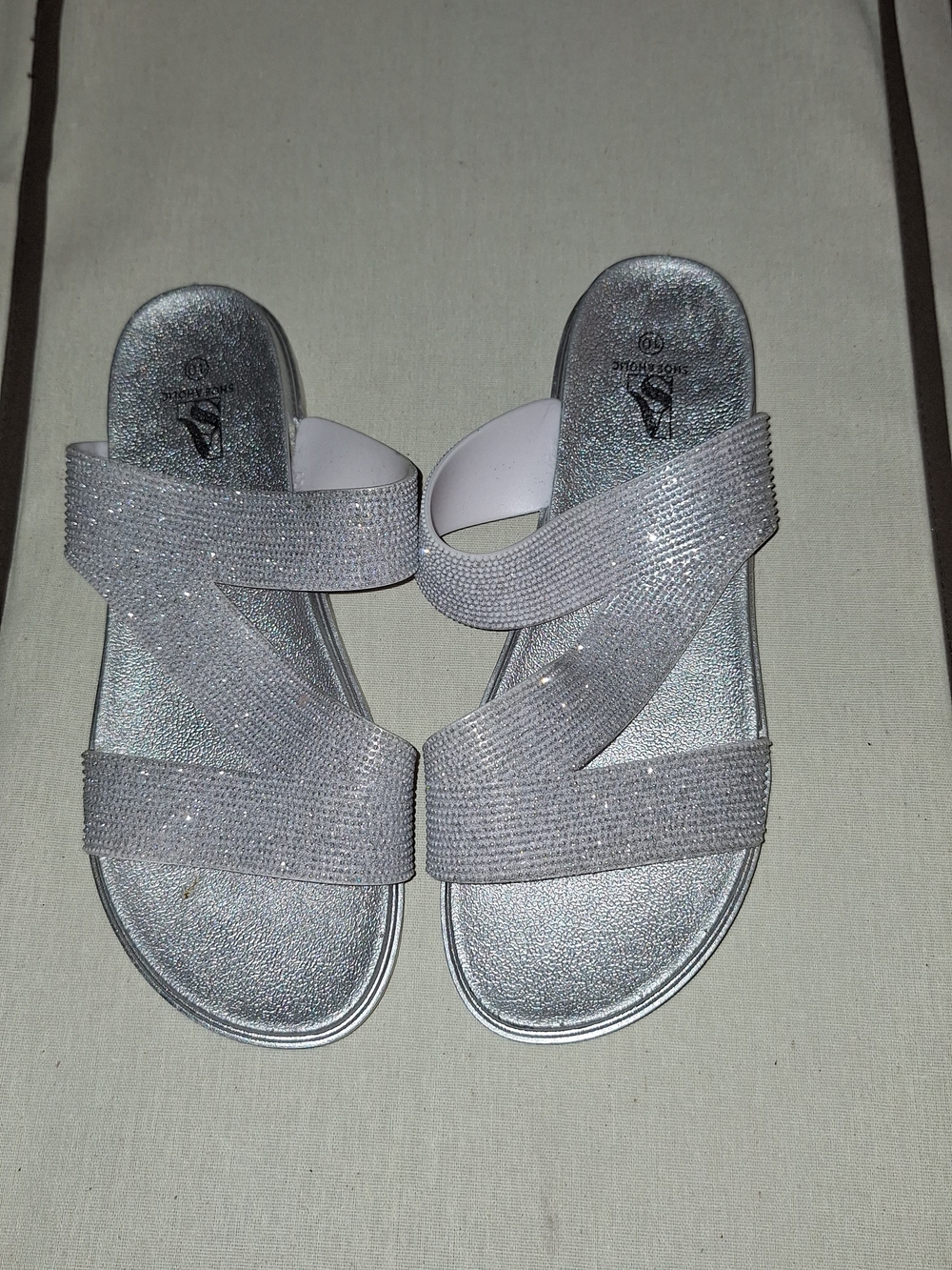 Embellished Cross Strap Slide Sandals in Silver - Women